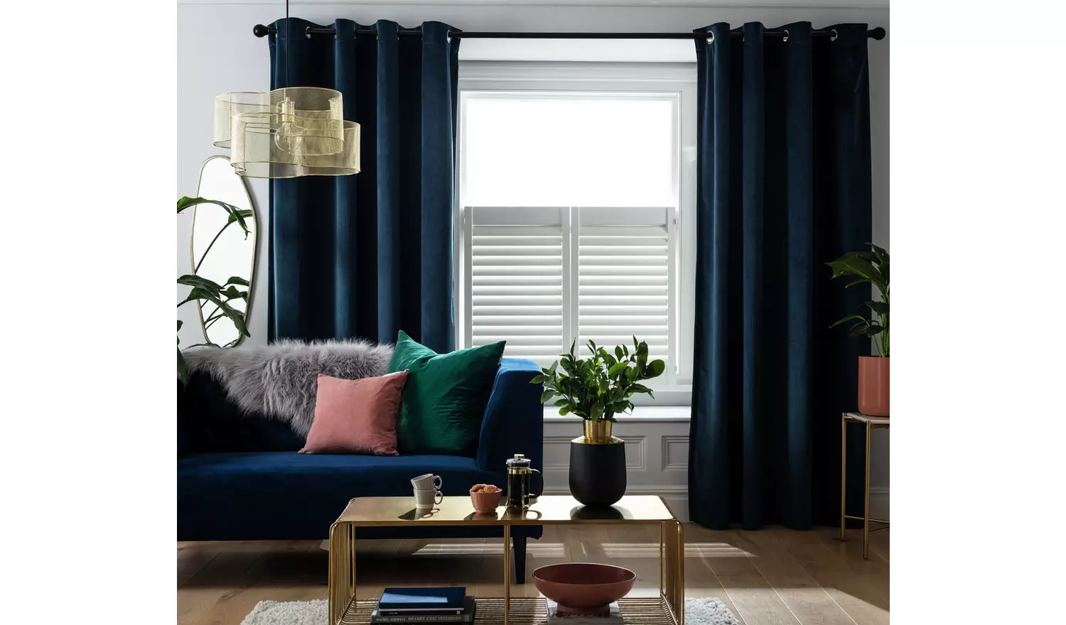Habitat Plain Matt Velvet Dimout Eyelet Curtains - Navy