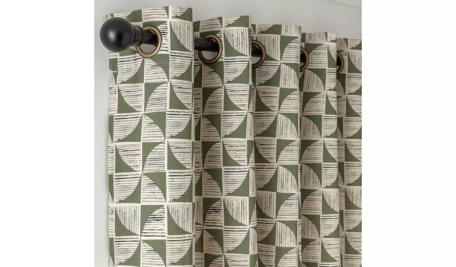 Habitat Cabin Geo Print Lined Eyelet Curtains - Green