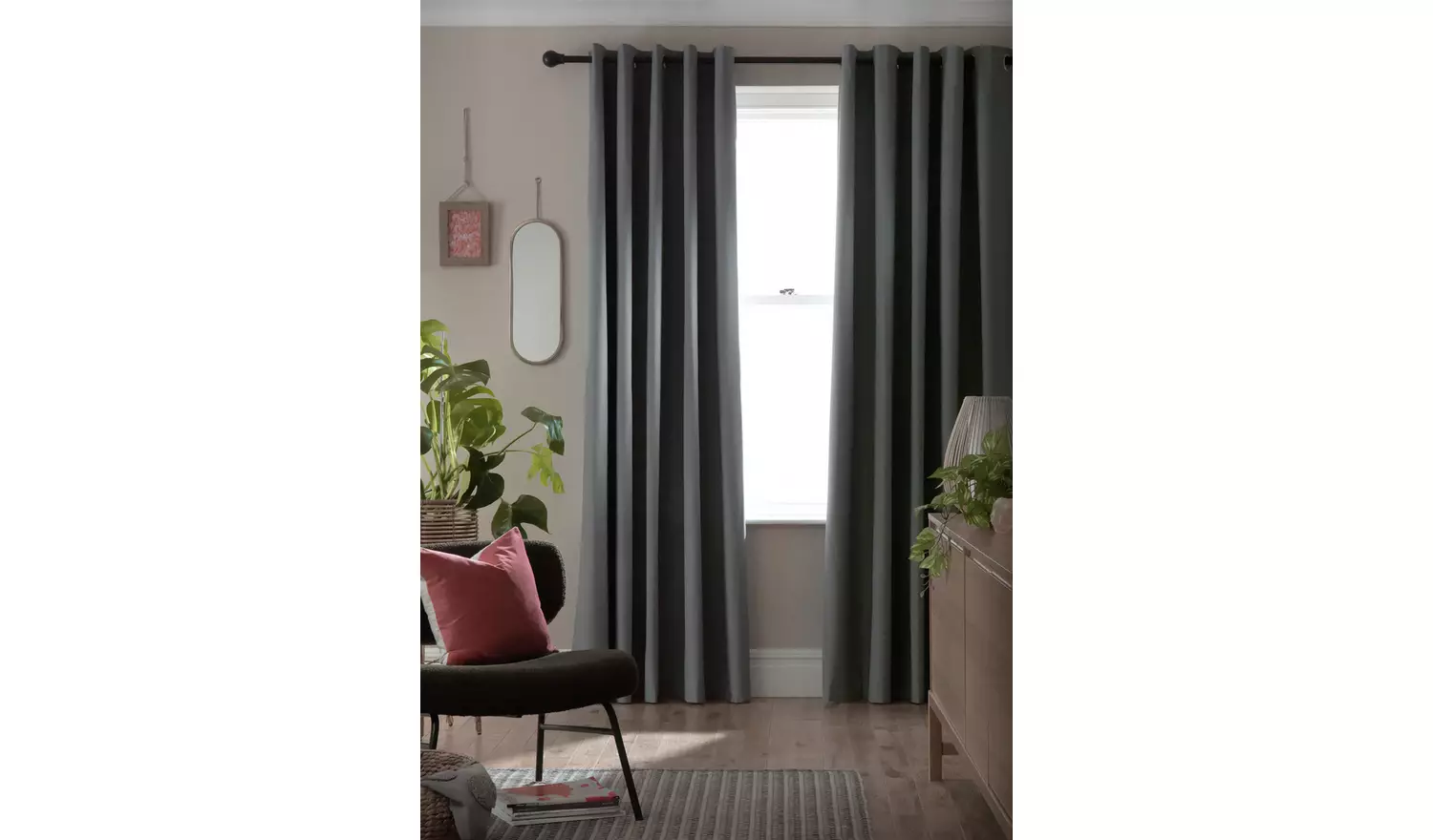 Habitat Blackout Plain Eyelet Curtains - Flint Grey