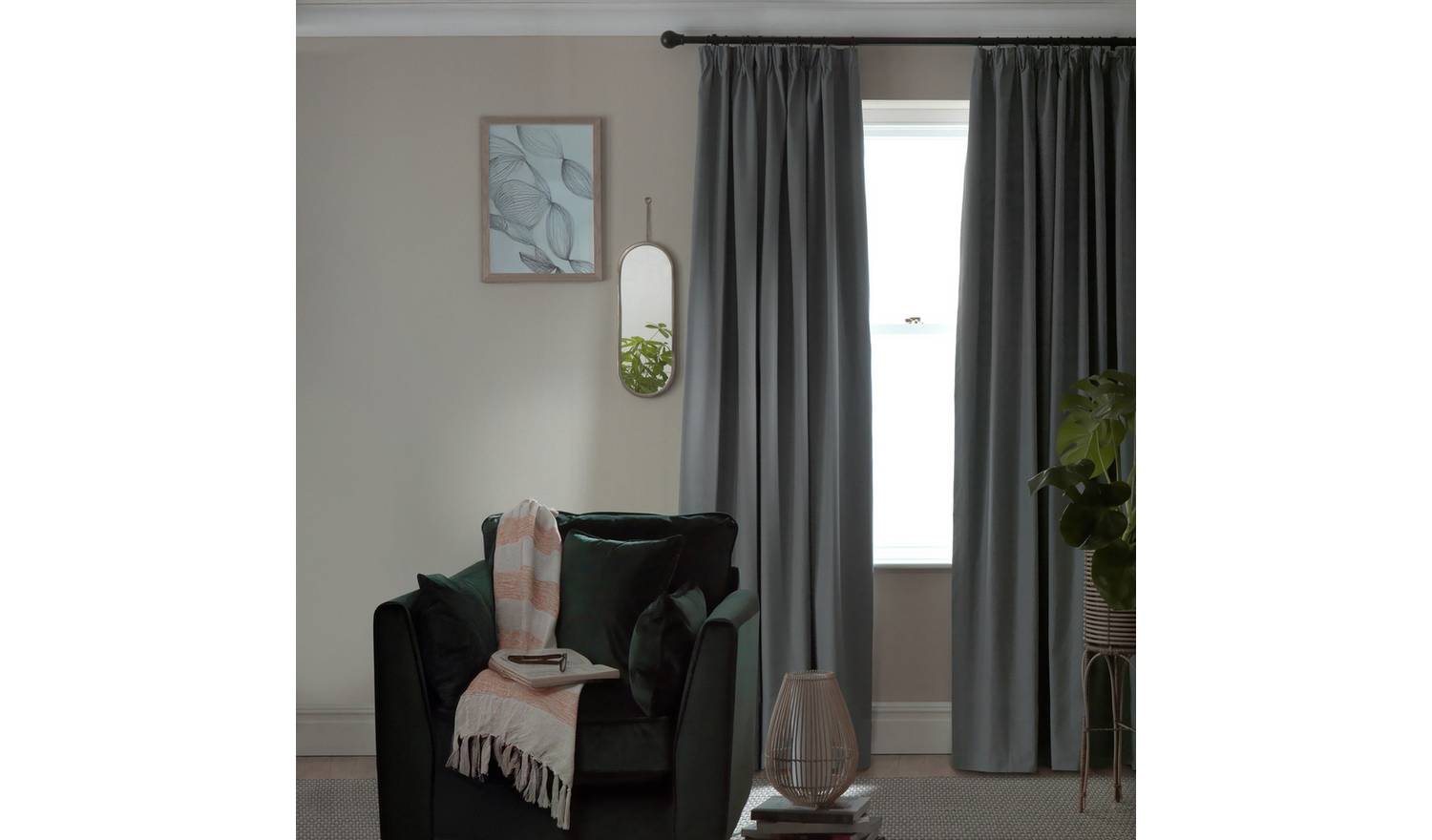 Habitat Blackout Plain Pencil Pleat Curtains - Grey