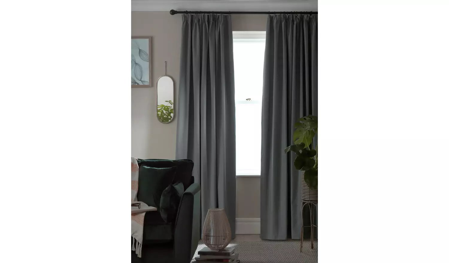 Habitat Blackout Plain Pencil Pleat Curtains - Grey