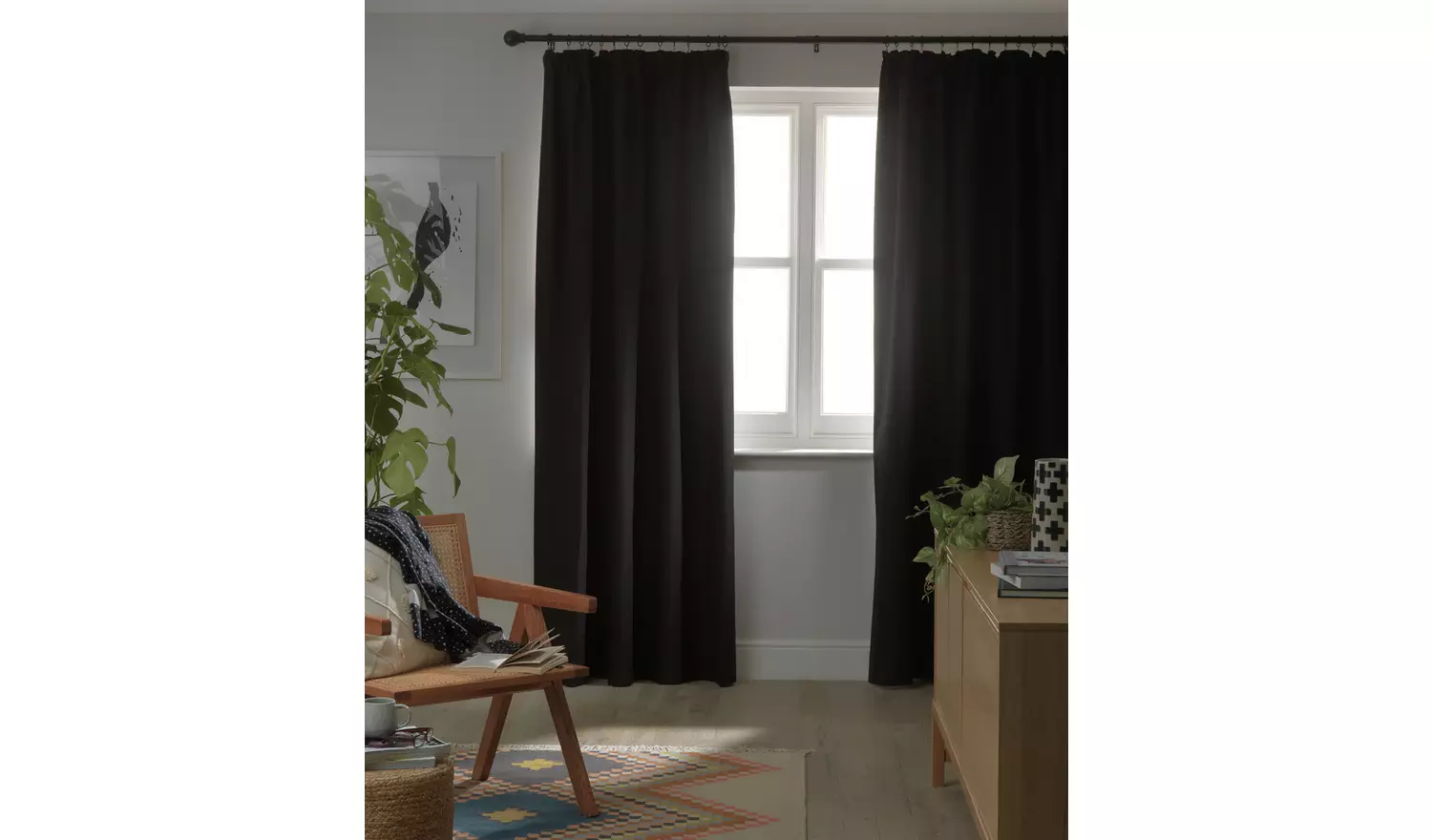 Habitat Blackout Plain Pencil Pleat Curtains - Black