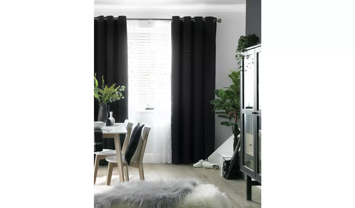 Habitat Plain Matt Velvet Eyelet Curtains - Black