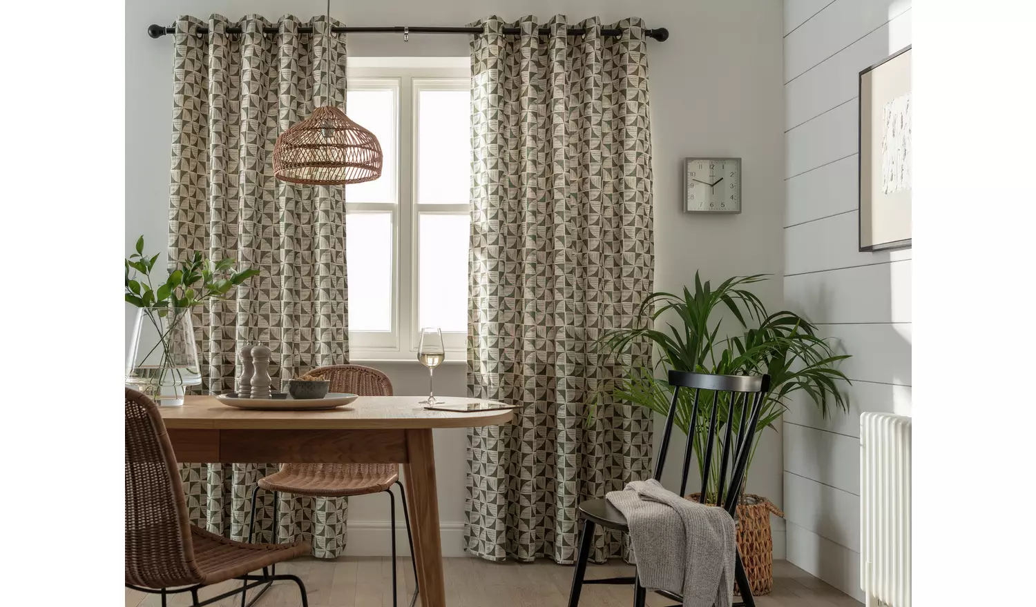 Habitat Cabin Geo Print Lined Eyelet Curtains - Green