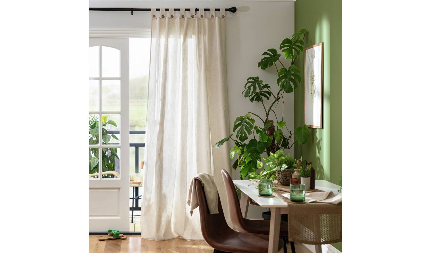 Habitat Button Voile Unlined Tab Top Panel - Natural