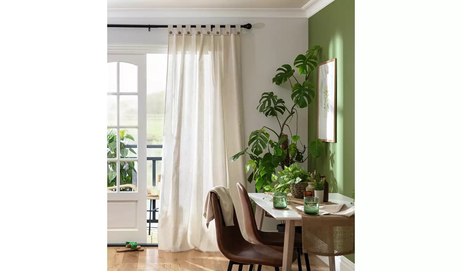 Habitat Button Voile Unlined Tab Top Panel - Natural