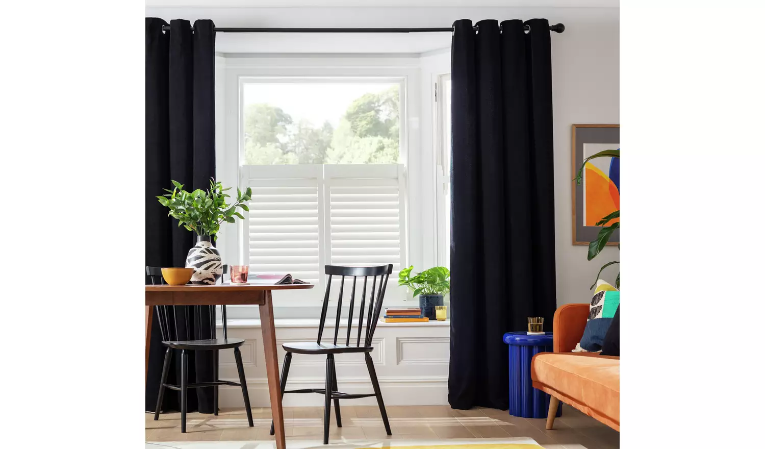 Habitat Cord striped Fully Lined Eyelet Curtains - Black