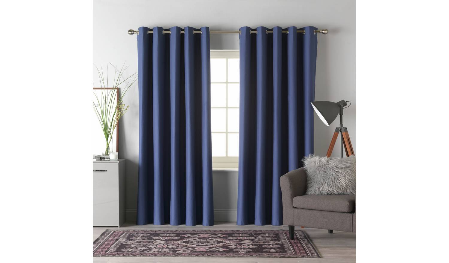 Habitat Plain Blackout Eyelet Curtains - Navy Blue