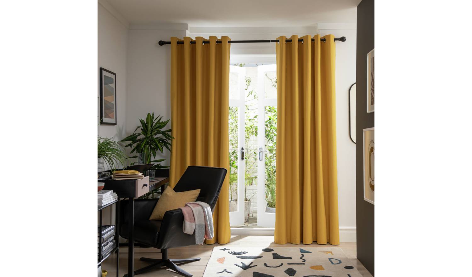 Habitat Plain Blackout Eyelet Curtains - Mustard