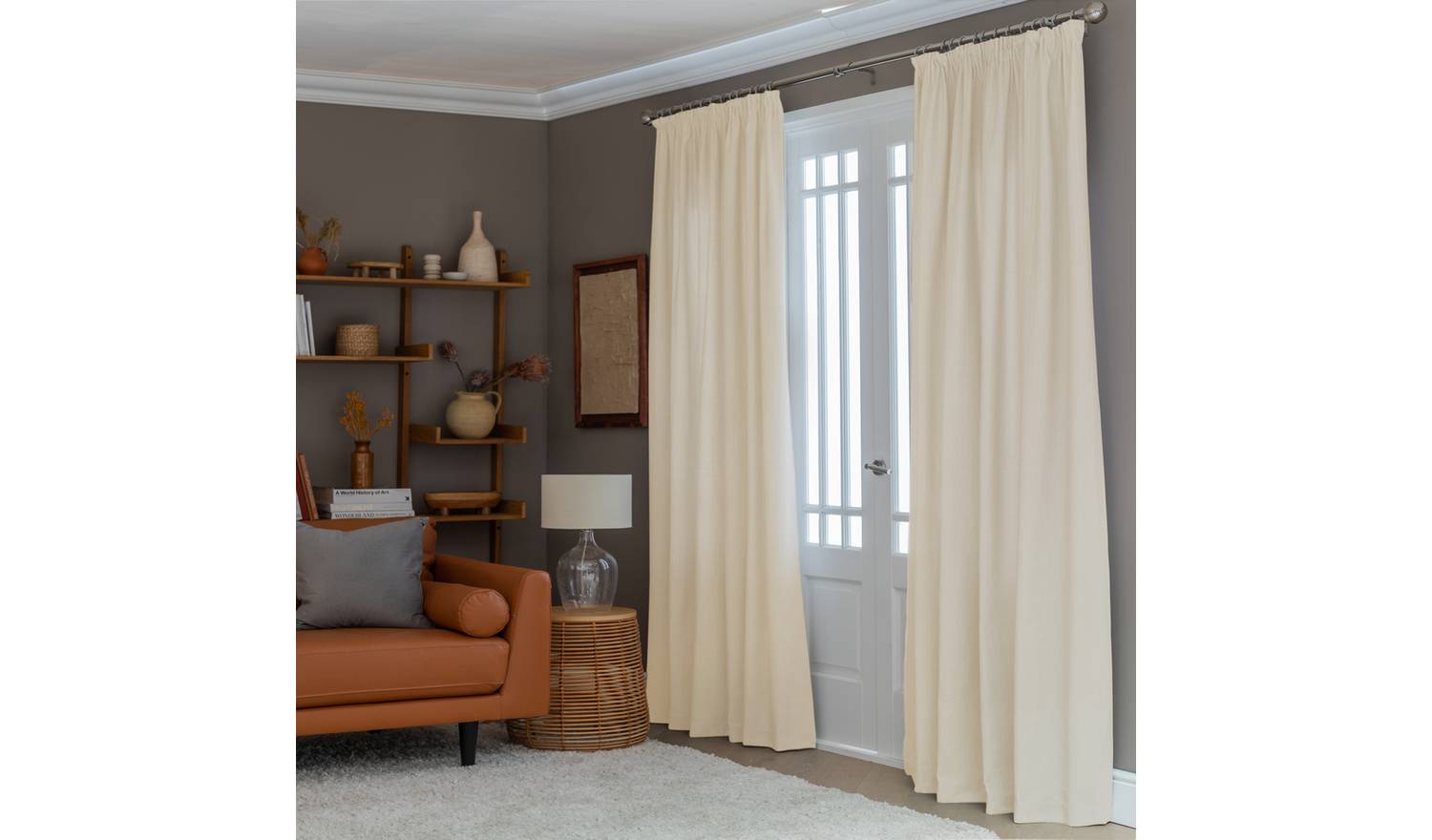 Habitat Herringbone Fully Lined Pencil Pleat Curtains -Cream