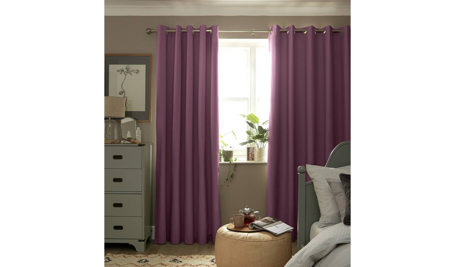 Habitat Plain Blackout Eyelet Curtains - Plum