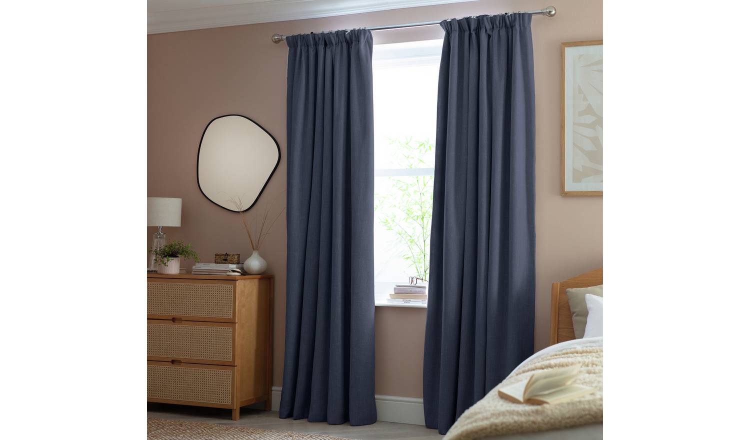 Habitat Linen Look Blackout Pencil Pleat Curtains -Navy