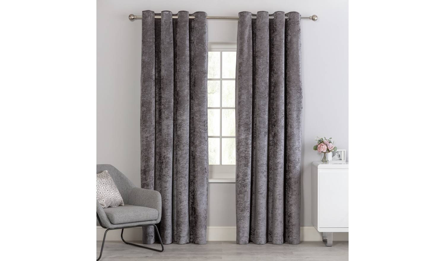 Argos Home Crushed VelvetLined Eyelet Curtains - Charcoal