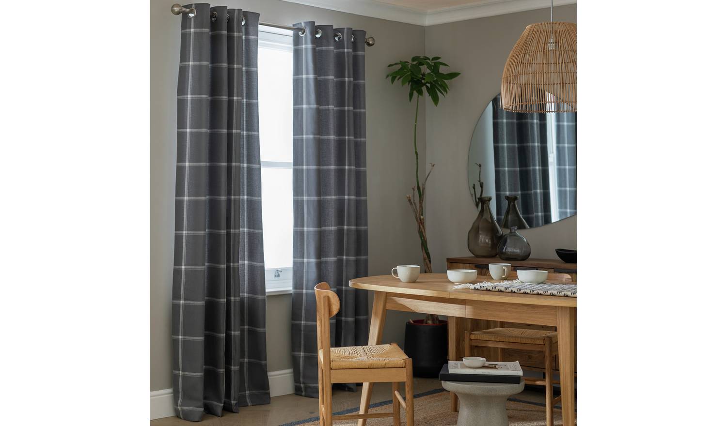 Habitat Square Check Fully Lined Eyelet Curtains - Grey