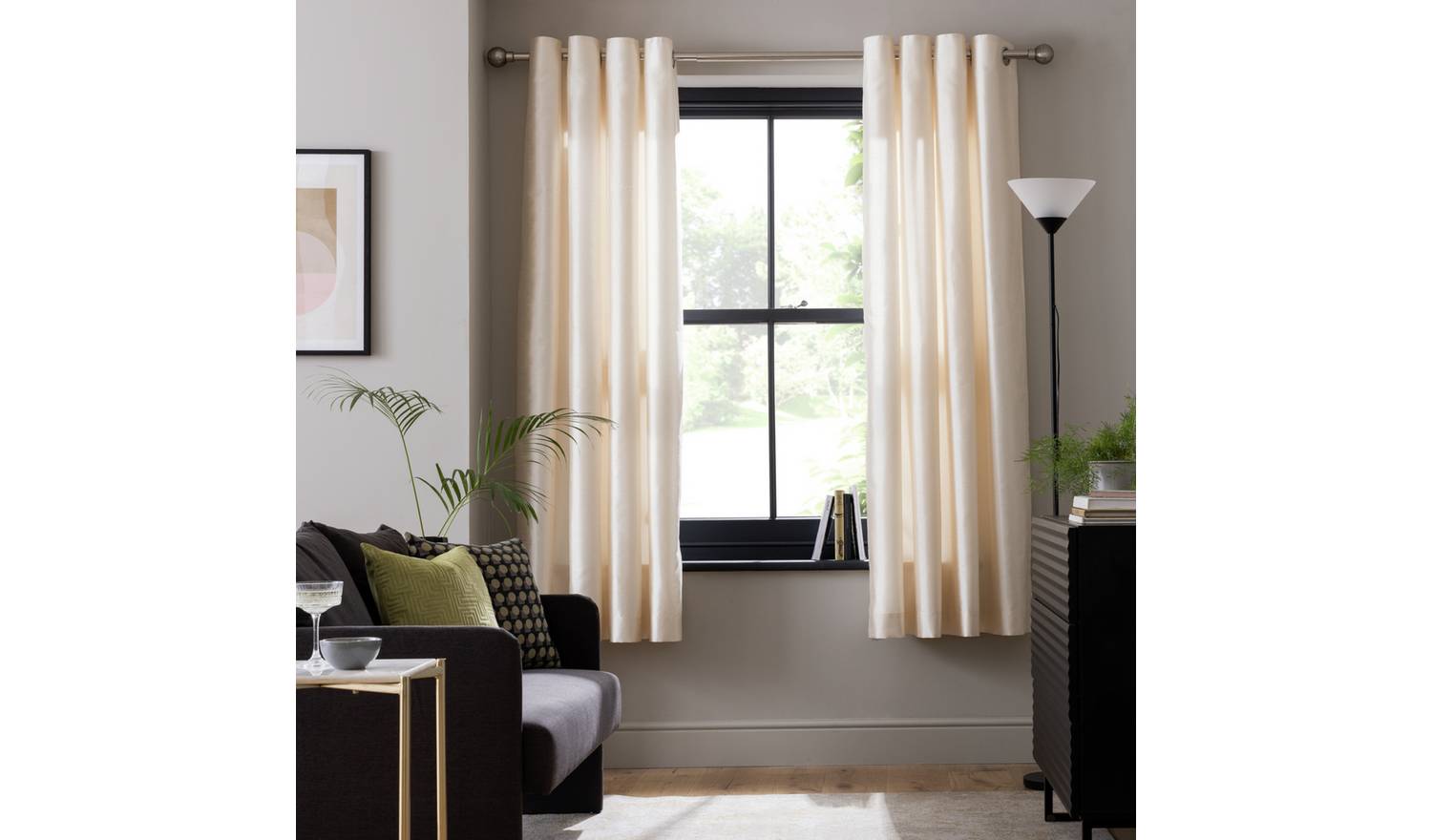 Habitat Faux Silk Fully Lined Eyelet Curtains - Champagne