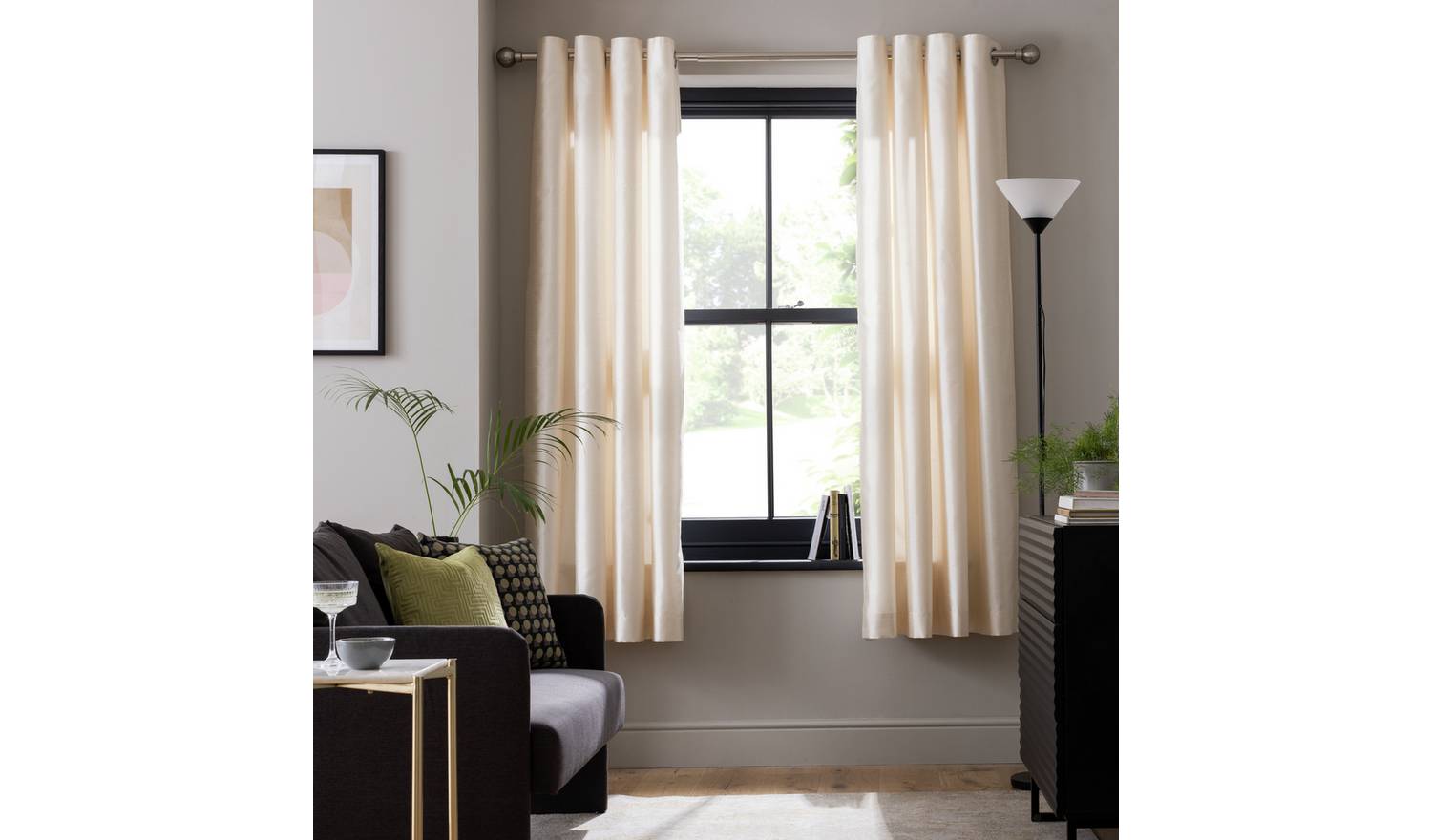 Habitat Faux Silk Fully Lined Eyelet Curtains - Champagne