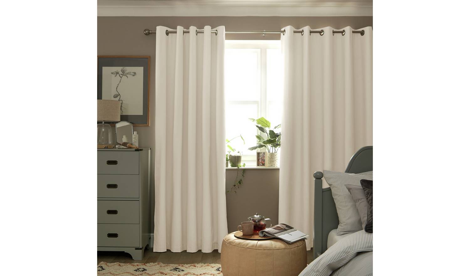 Habitat Plain Blackout Eyelet Curtains - Natural