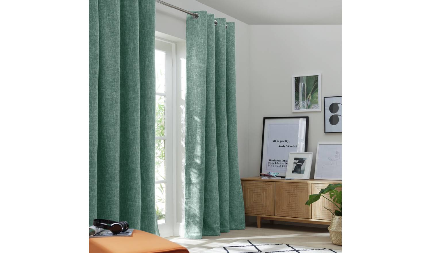 Habitat Blackout Fully Lined Eyelet Curtains - Forest Green