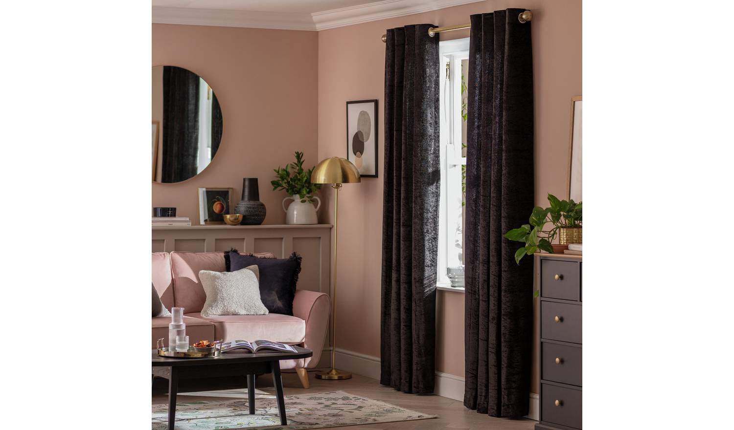 Argos Home Crushed Velvet Fully Lined Eyelet Curtains -Black