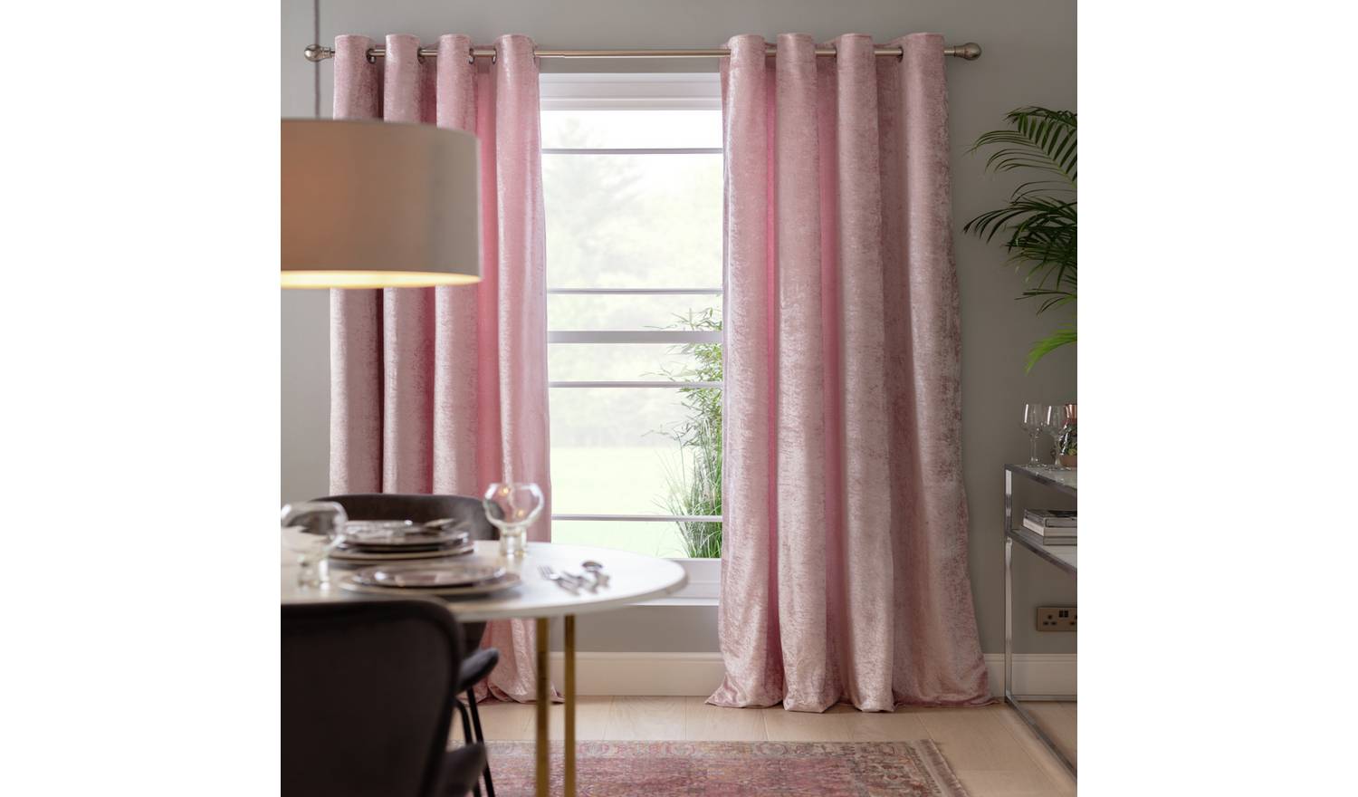 Argos Home Crushed Velvet Fully Lined Eyelet Curtains -Blush