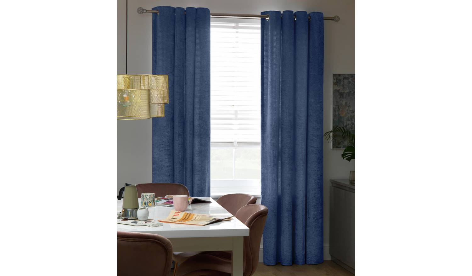 Argos Home Crushed Velvet Lined Eyelet Curtains - Navy