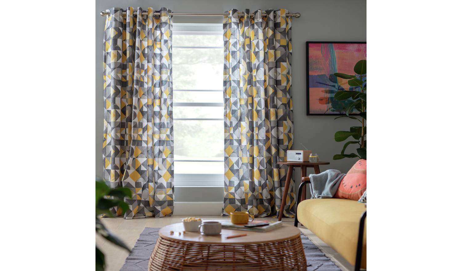 Habitat Loft Living Geo Fully Lined Eyelet Curtains -Neutral