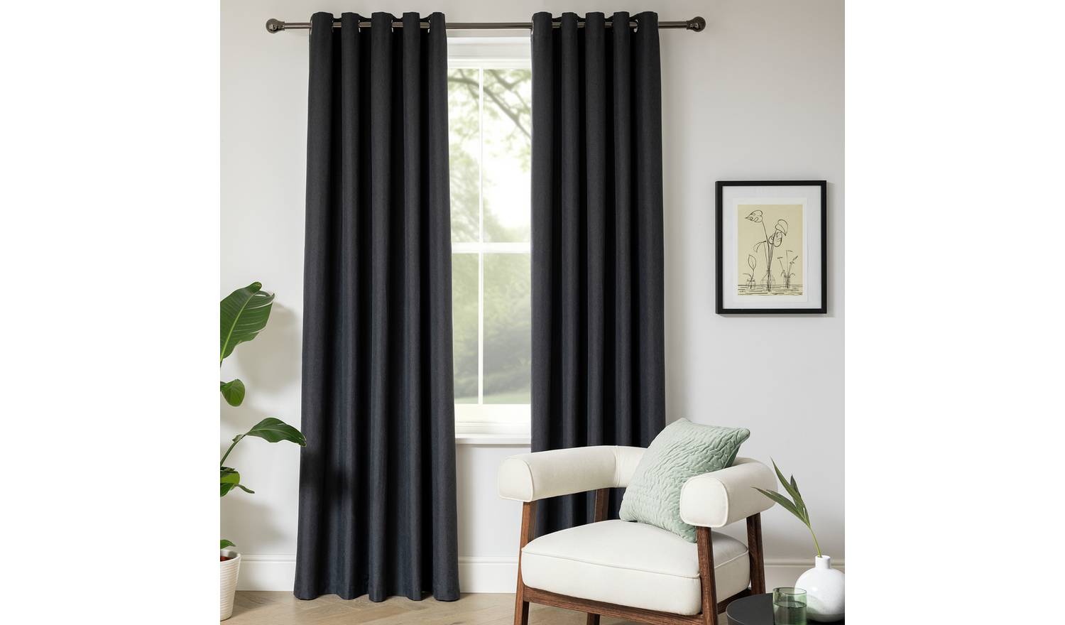 Home Essentials Plain Blackout Eyelet Curtains - Charcoal