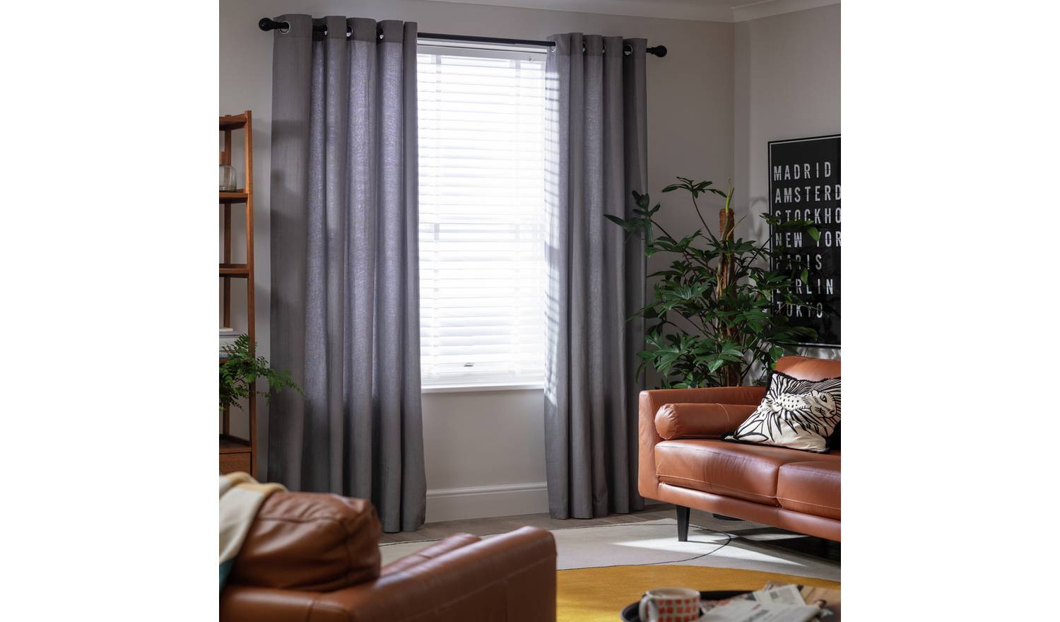 Habitat Herringbone Fully Lined Eyelet Curtains - Grey