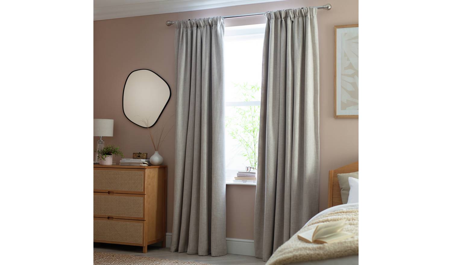 Habitat Linen Look Blackout Pencil Pleat Curtains - Oatmeal