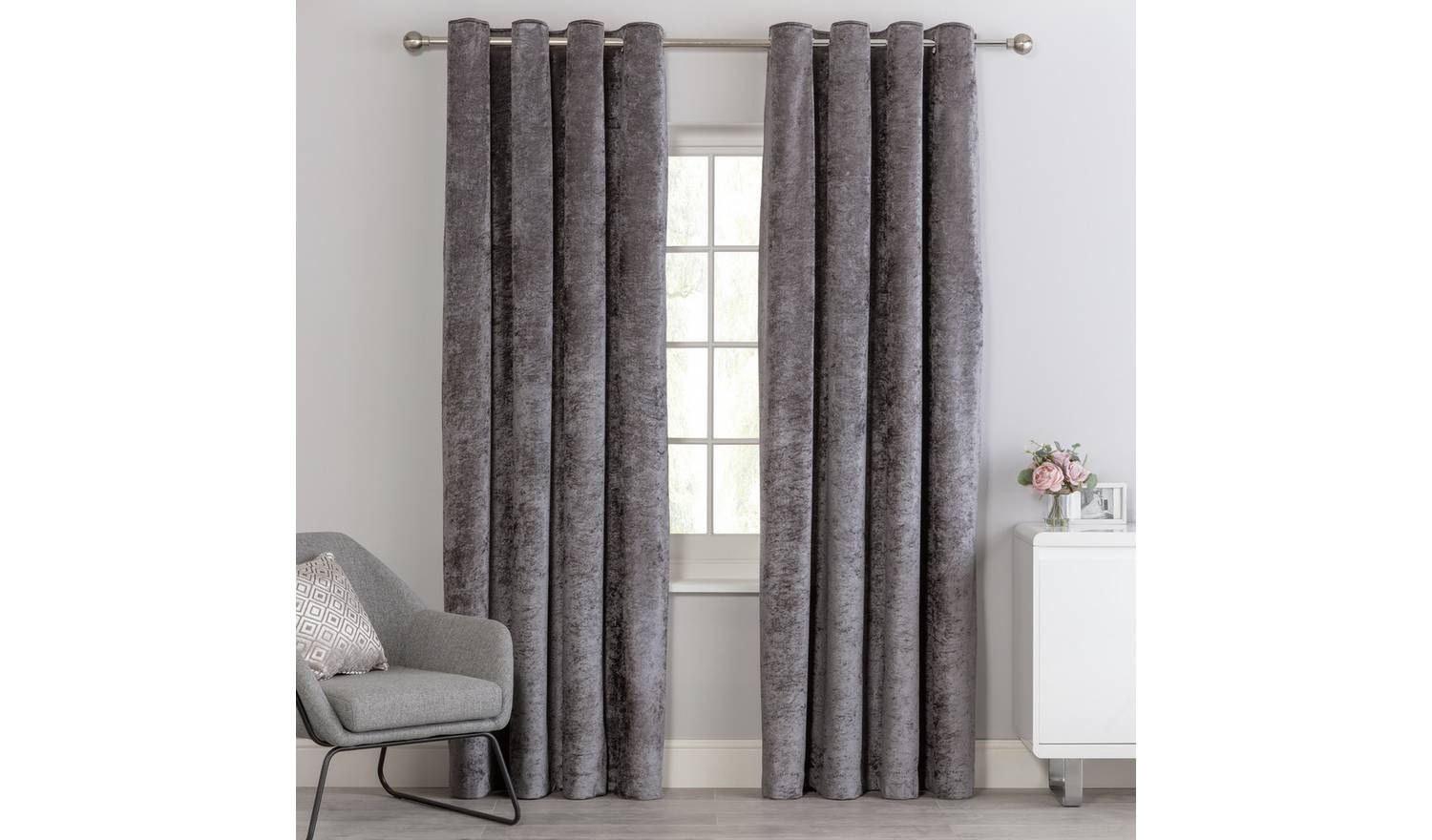 Argos Home Crushed VelvetLined Eyelet Curtains - Charcoal