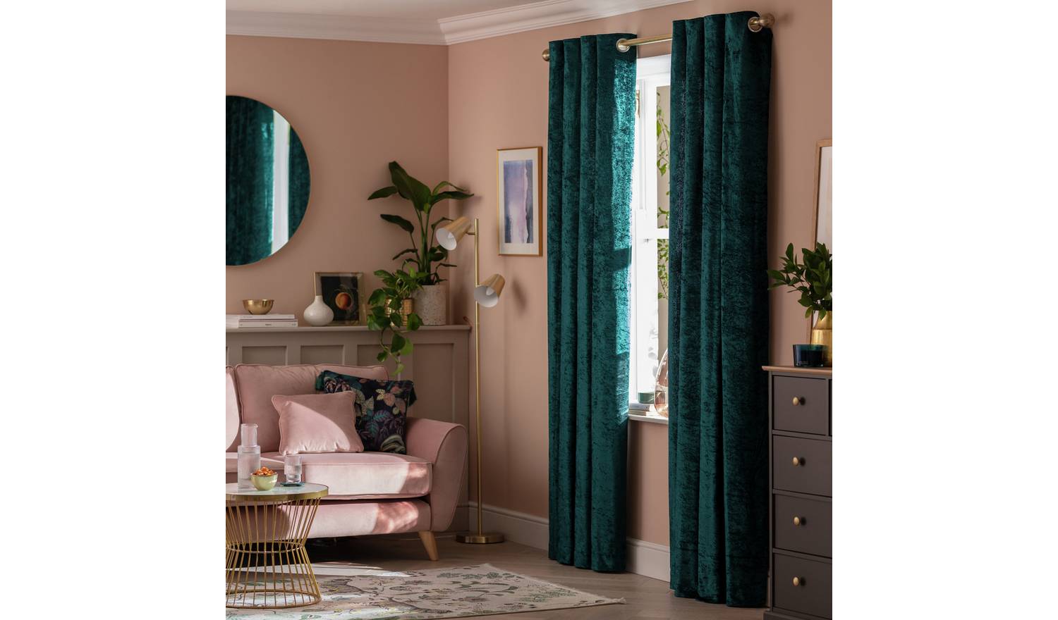 Argos Home Crushed Velvet Lined Eyelet Curtains - Emerald