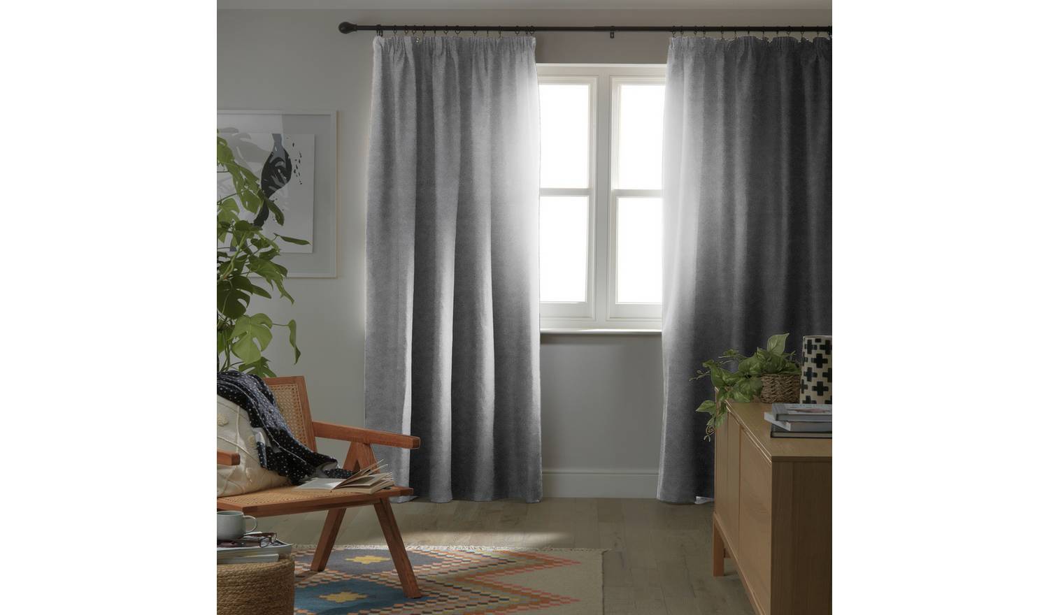 Habitat Blackout Plain Pencil Pleat Curtains - Dove Grey