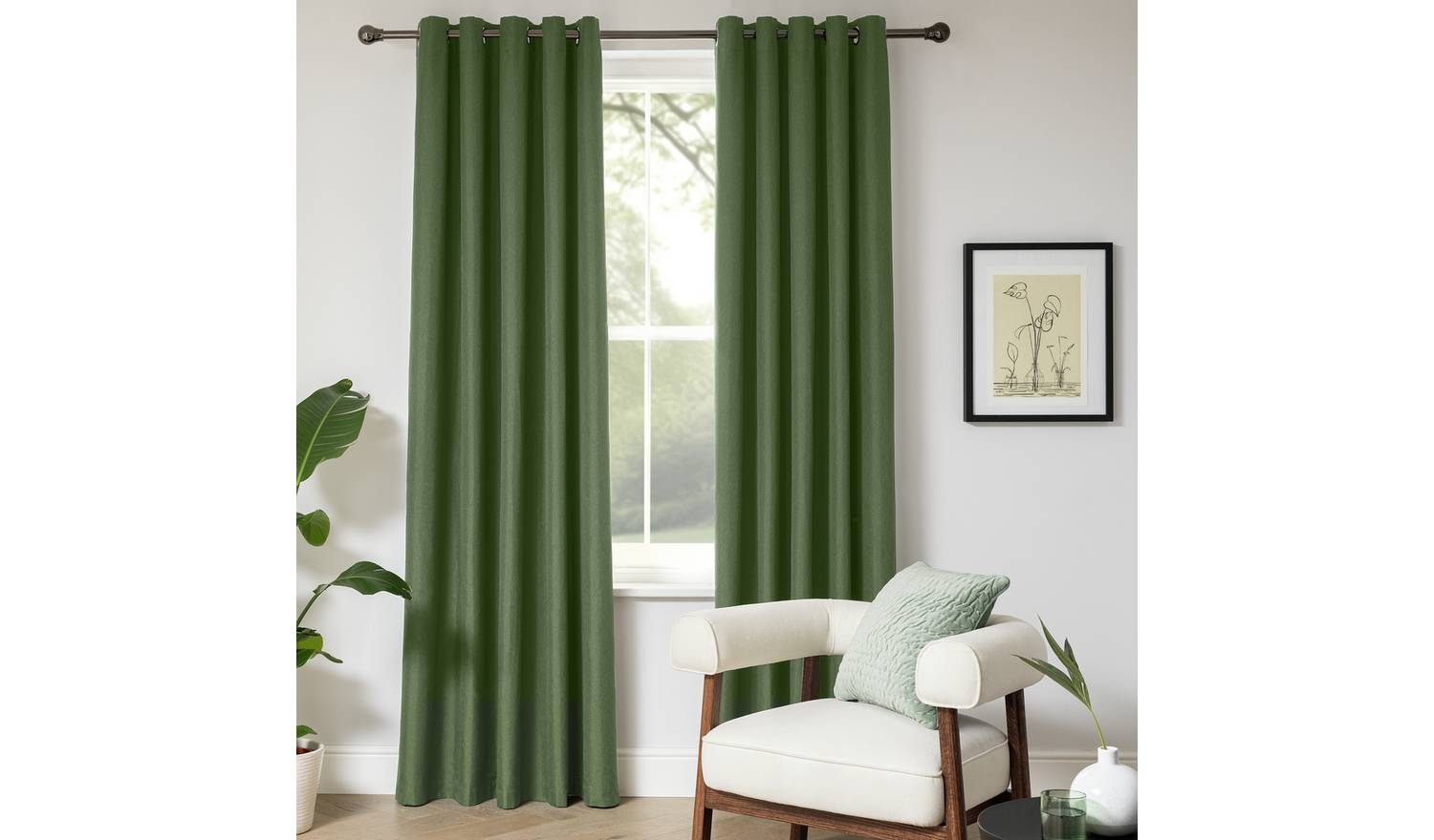 Home Essentials Plain Blackout Eyelet Curtains - Green