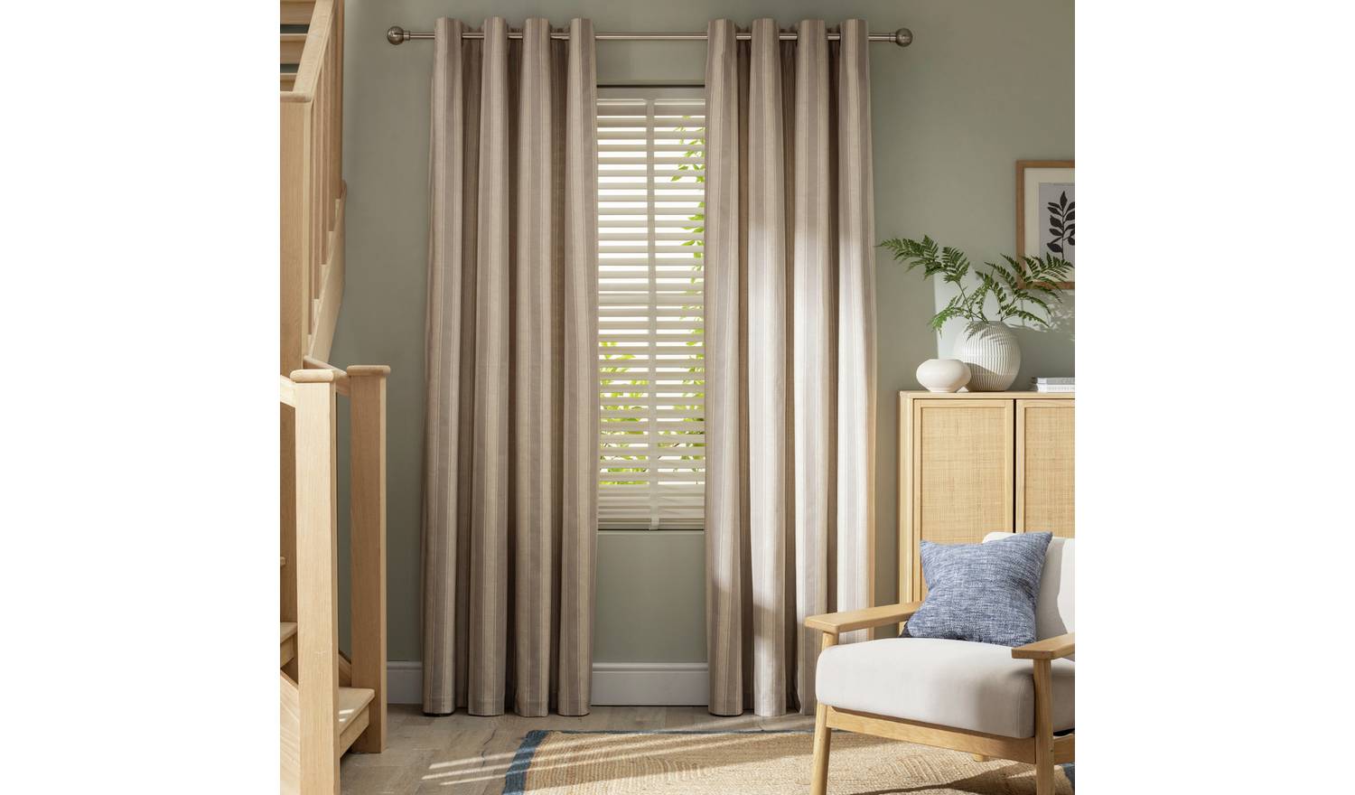 Habitat Stripe Printed Blackout Eyelet Curtains - Neutral