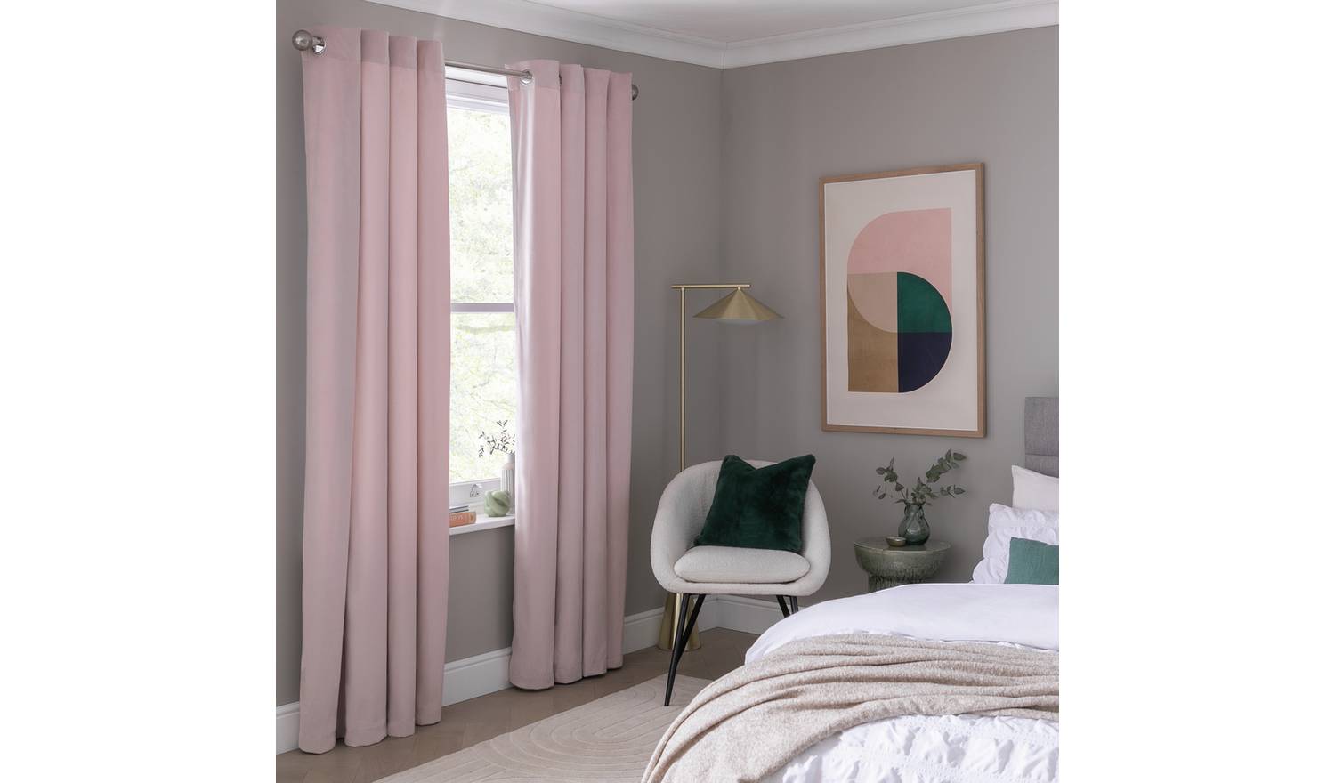 Habitat Plain Matt Velvet Eyelet Curtains - Blush Pink