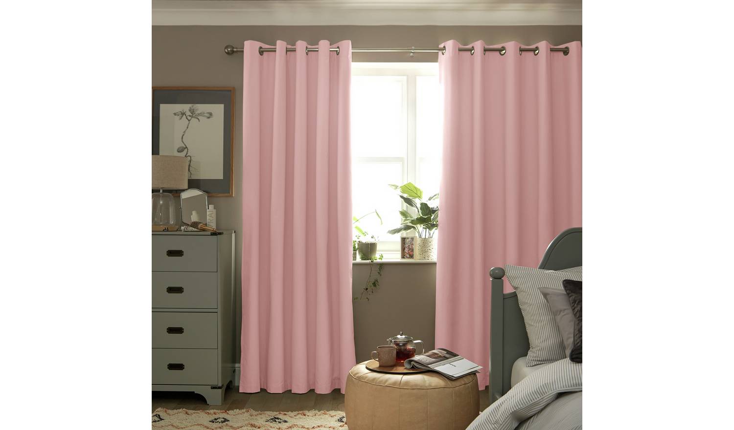 Habitat Plain Blackout Eyelet Curtains - Blush Pink