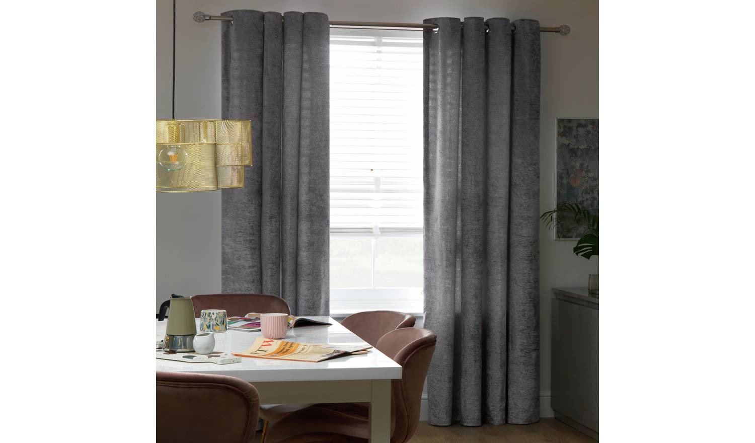 Argos Home Crushed Velvet Fully Lined Eyelet Curtains - Grey
