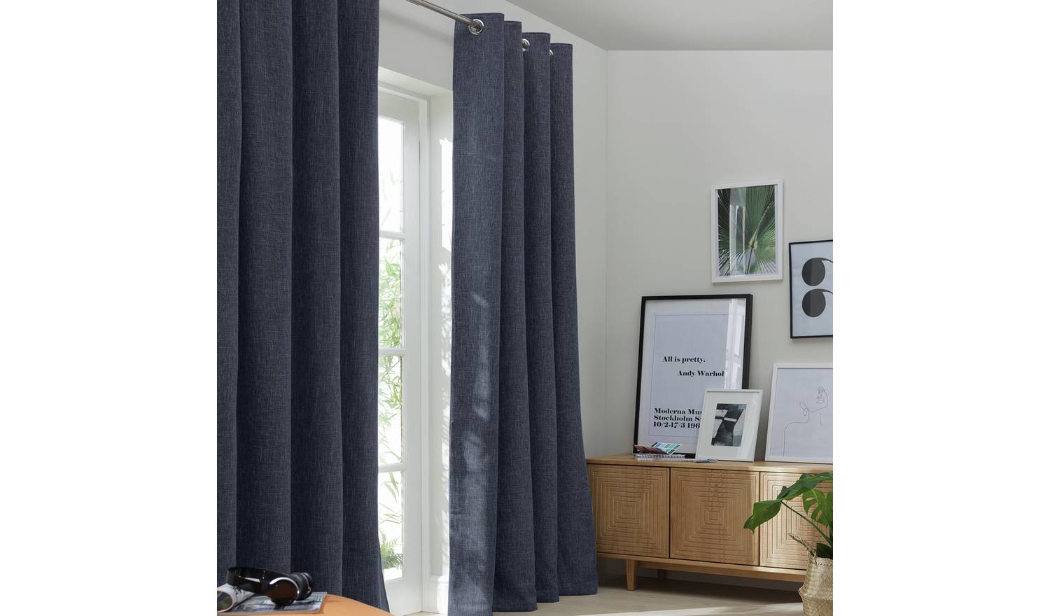 Habitat Blackout Plain Fully Lined Eyelet Curtains - Navy