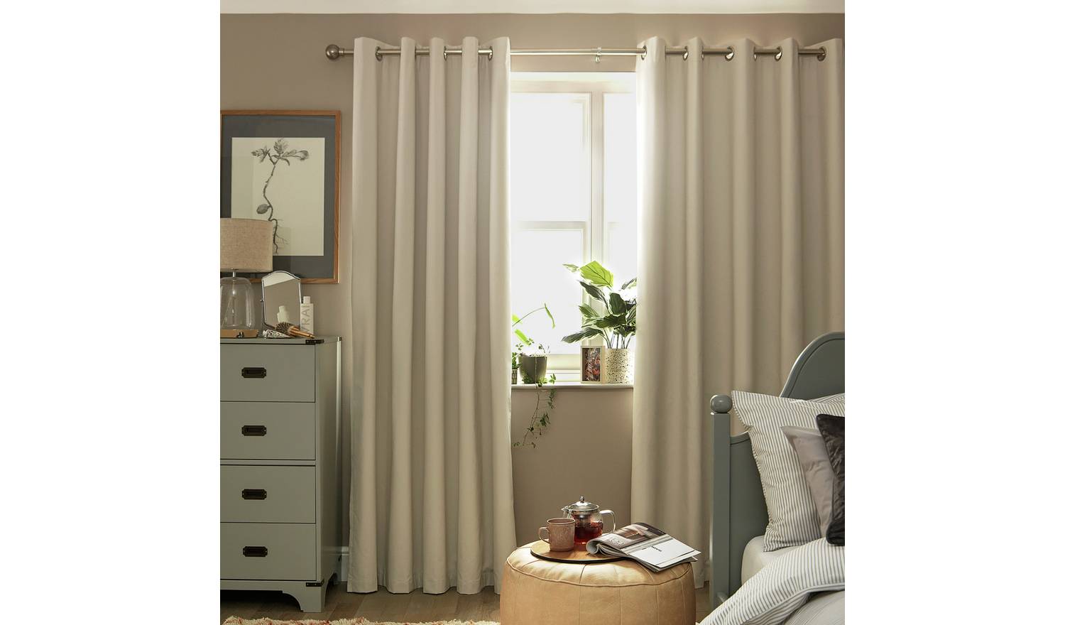 Habitat Plain Blackout Eyelet Curtains - Cream