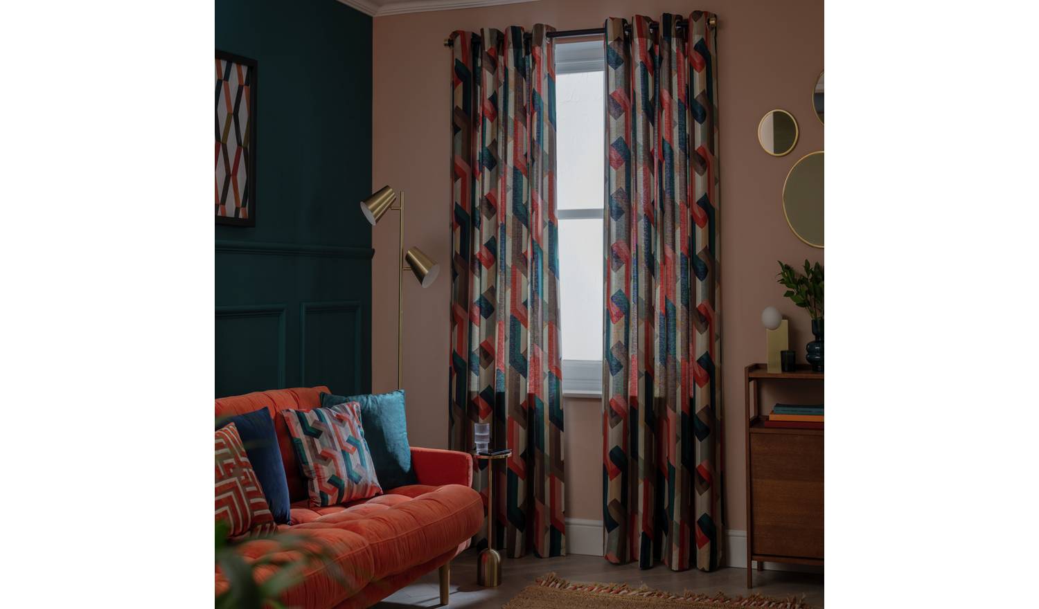 Habitat Chain Check Fully Lined Eyelet Curtains - Multi