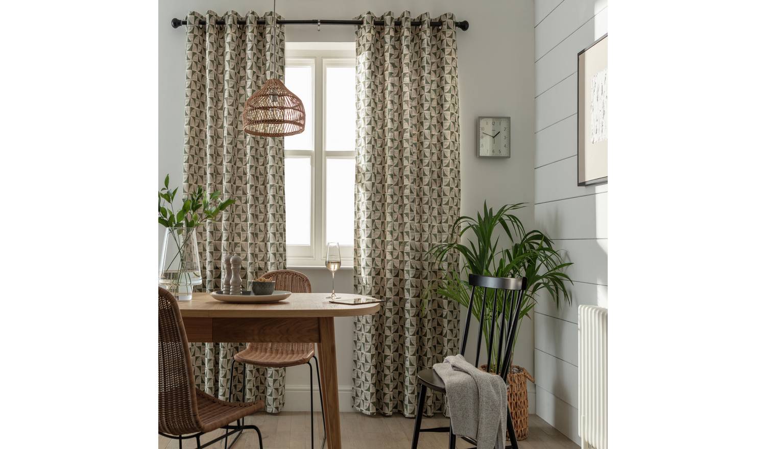 Habitat Cabin Geo Print Lined Eyelet Curtains - Green