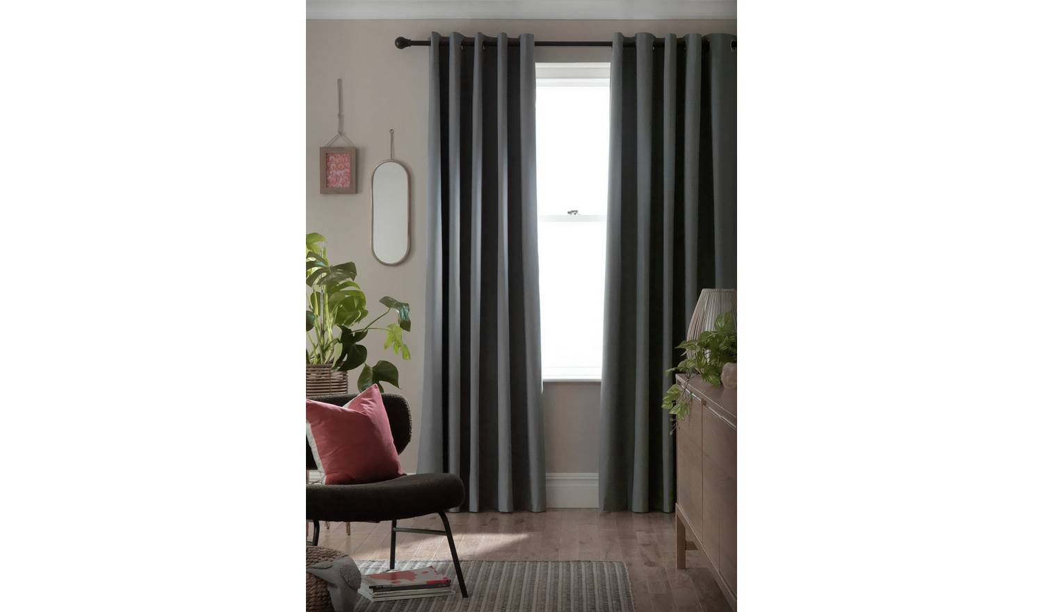 Habitat Blackout Plain Eyelet Curtains - Flint Grey