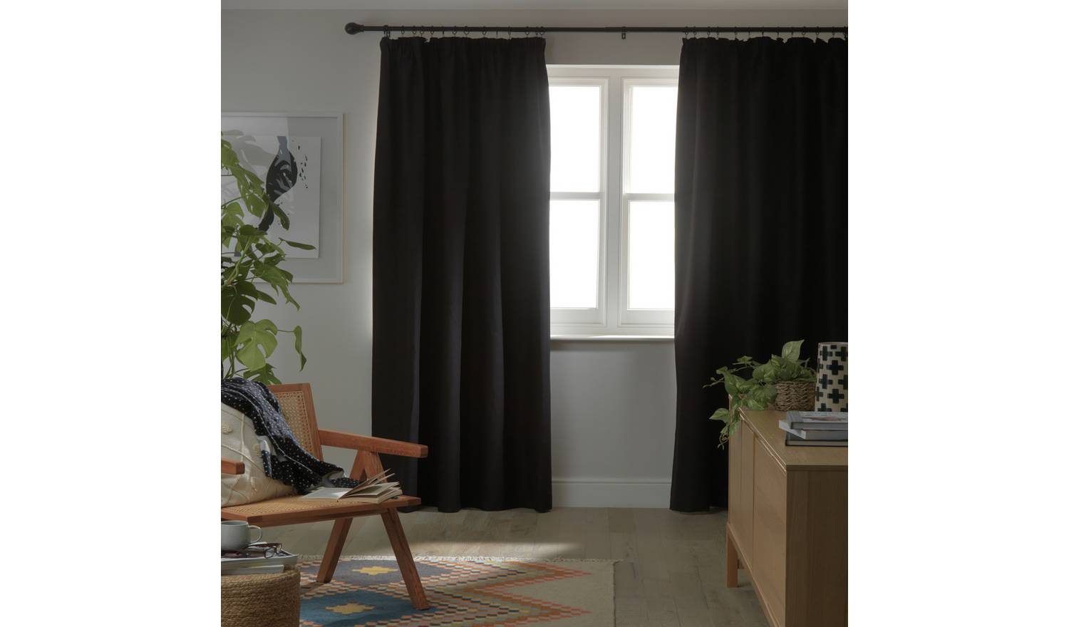Habitat Blackout Plain Pencil Pleat Curtains - Black