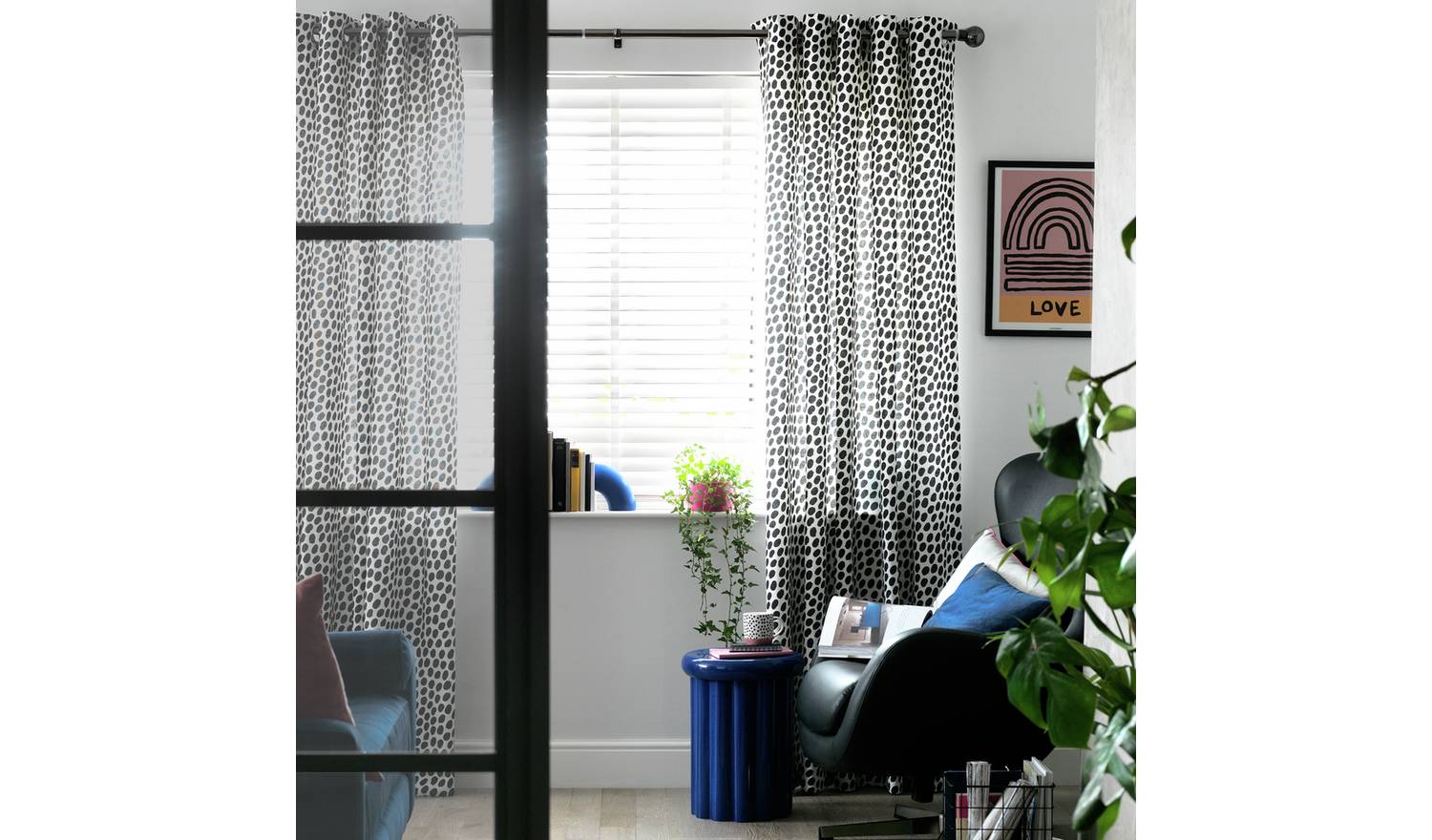 Habitat Dalmatian Print Lined Eyelet CurtainsBlack & White