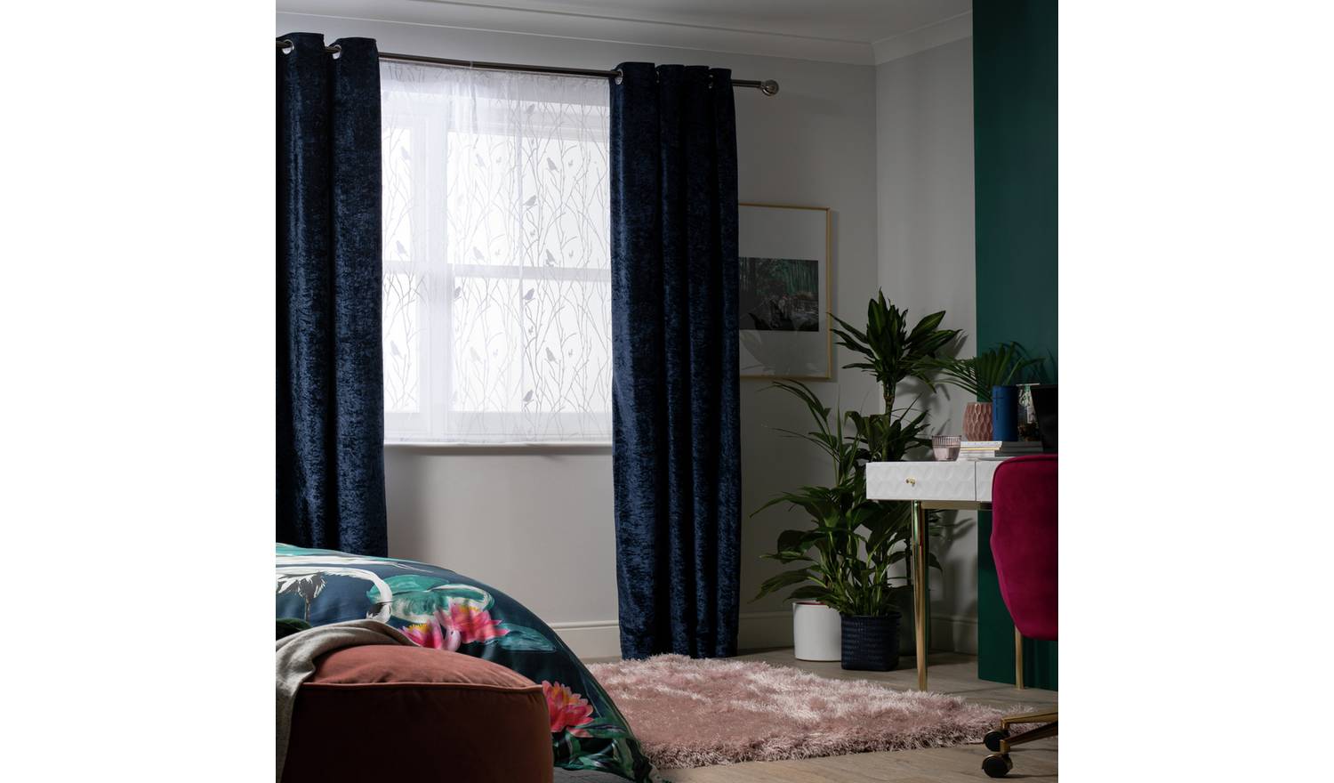 Habitat Sheer Bird Net Pencil Pleat Curtains - White