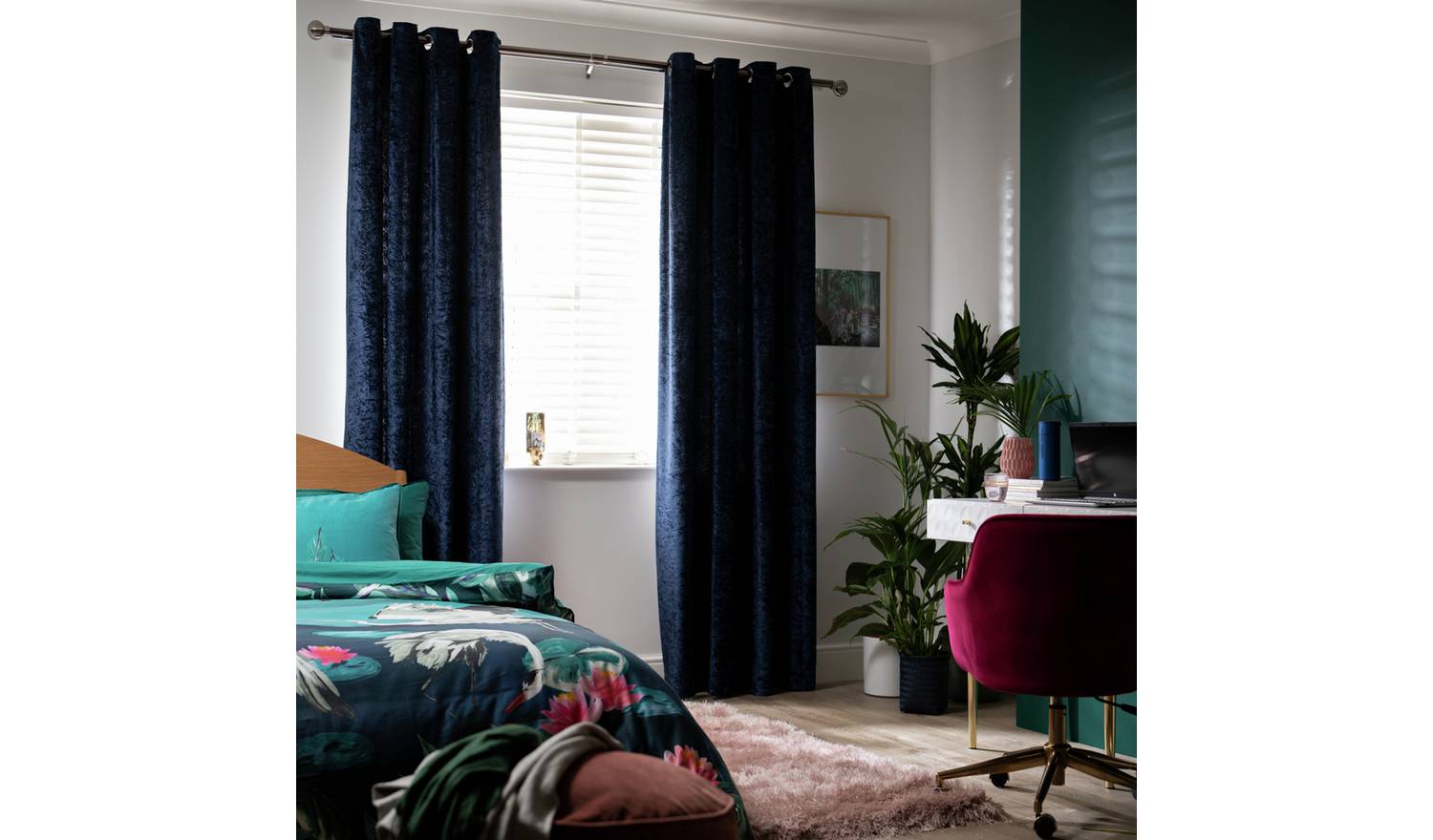 Argos Home Crushed Velvet Lined Eyelet Curtains - Blue