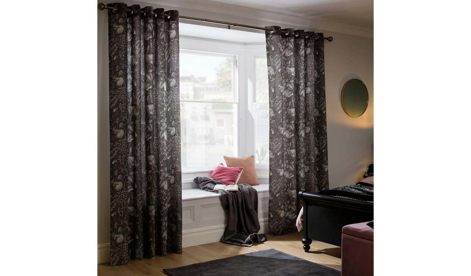 Habitat Forest Print Fully Lined Eyelet Curtains - Grey