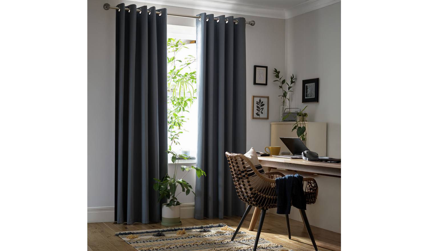Habitat Plain Blackout Eyelet Curtains - Rustic Blue