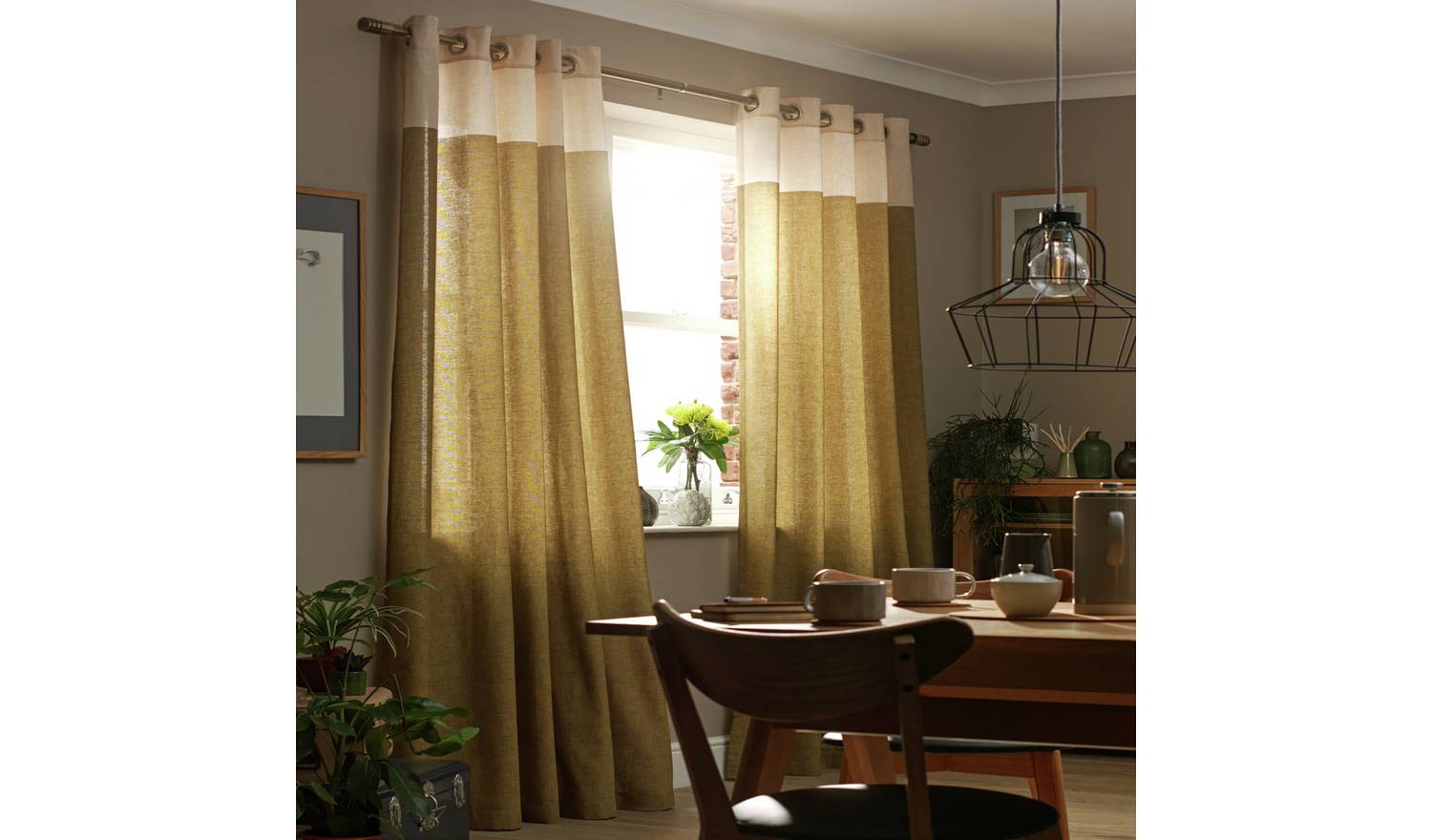 Habitat Plain Header Lined Eyelet Curtains - Natural