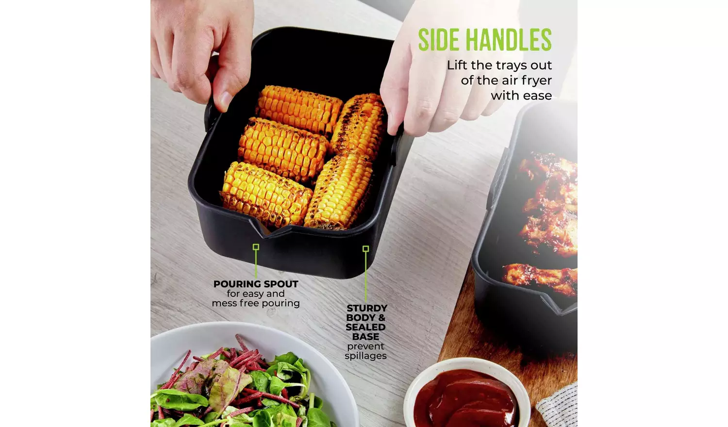 Tower Set of 2 Silicone Air Fryer Rectangular Solid Trays